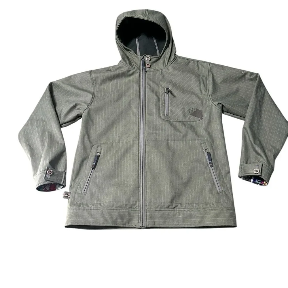 686 Hooded Snowboard Ski Jacket Fleece Lined Tan Brown Pinstripe Men’s Large